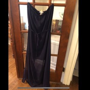 Navy sheer bottom strapless dress